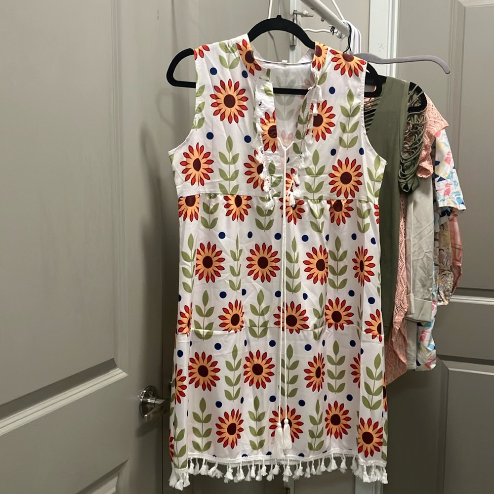 BOHO fringe sunflower dress size S